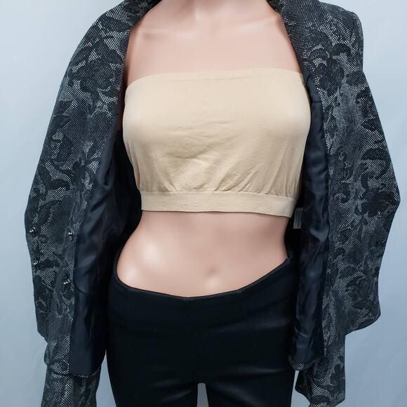 H&M Floral Fitted Blazer Jacket Flare Bell Sleeve Snap Closure Lined Black 8 - Picture 11 of 13